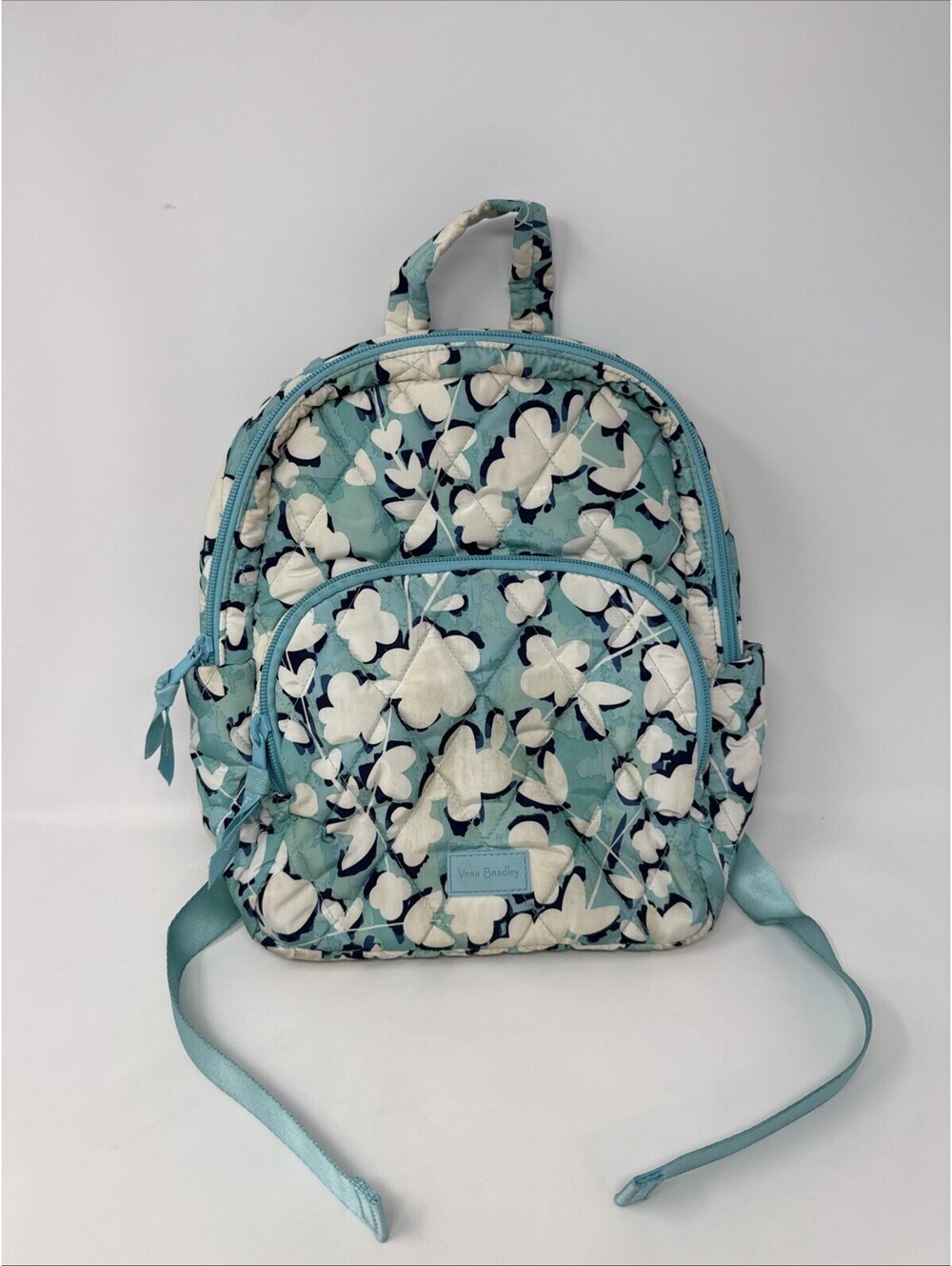 Vera Bradley Girls Quilted Floral Backpack Blue/White Zip Adjustable Pockets